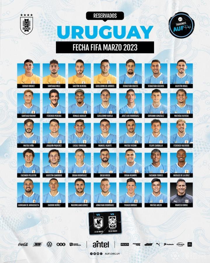 乌拉圭公布新一期名单：努涅斯和巴尔韦德领衔，无苏牙卡瓦尼